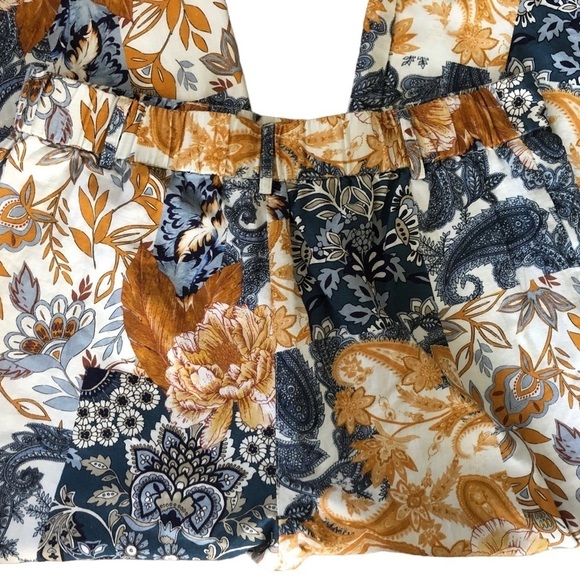 Boston Proper Arizona Patchwork Print Linen Wide Leg Palazzo Pant Size 12 Summer - Picture 7 of 11